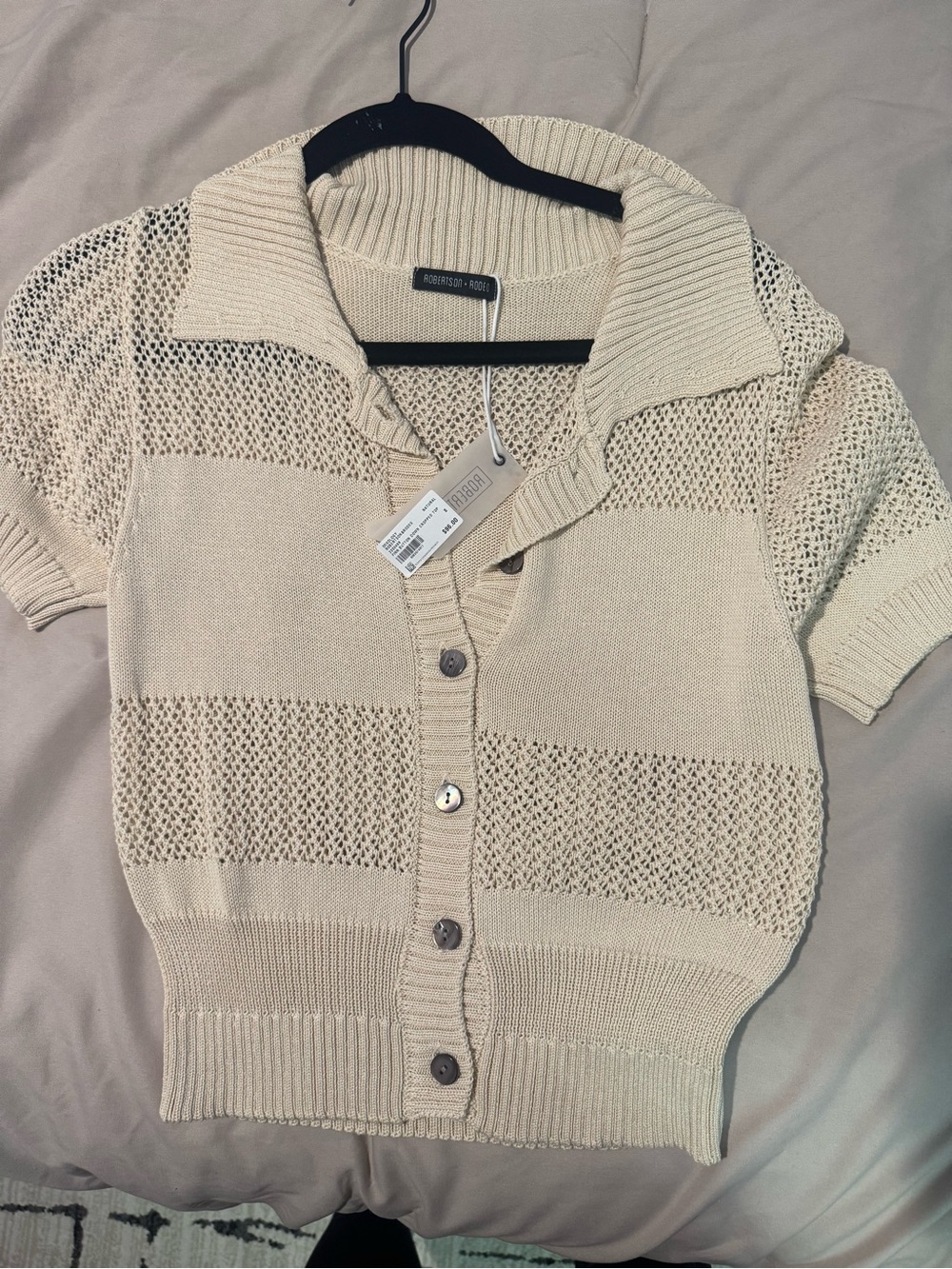 Abercrombie & Fitch Cream Short-Sleeve Knit Button Cardigan